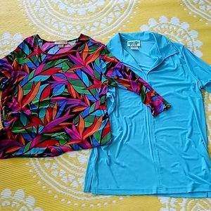 Stretchy, comfy travel, work, casual clothes that do not wrinkle and wash/dry.